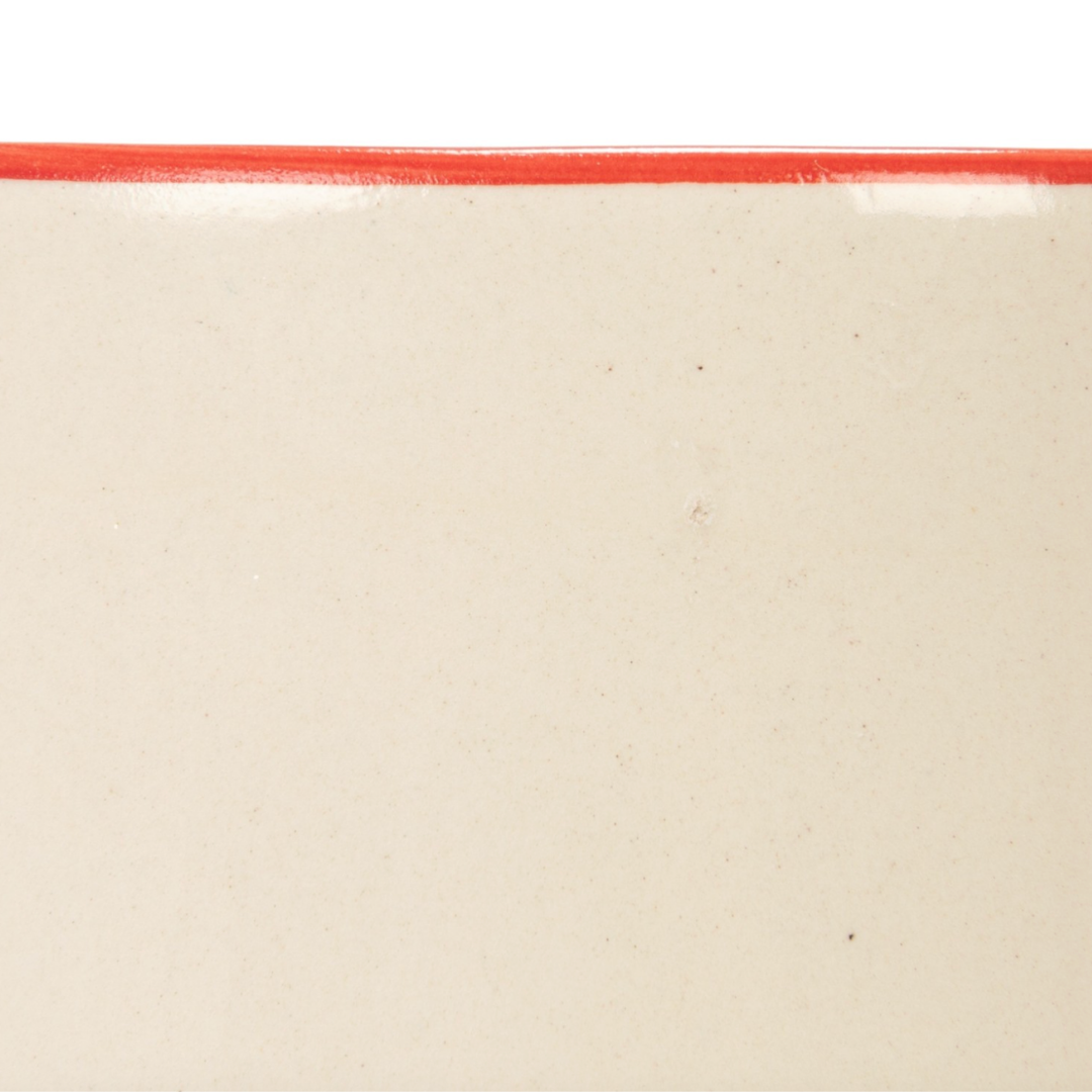 Cream Stoneware Pitcher with Red Rim