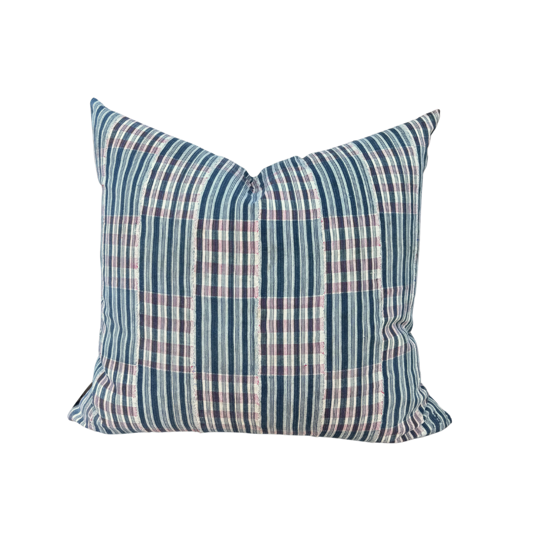Vintage Red and blue Checkered + Striped Pillow