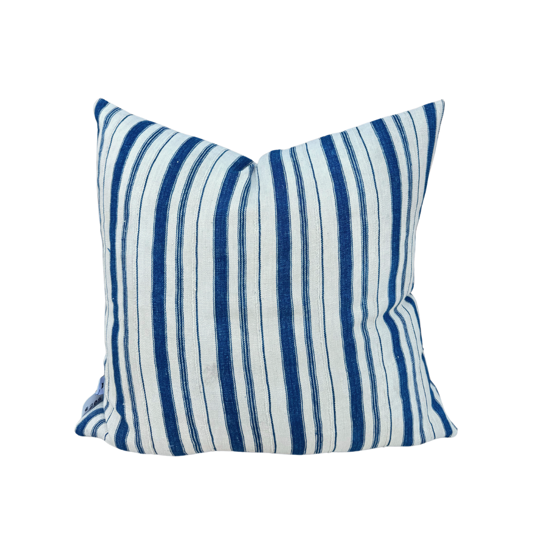 Vintage White + Navy Mix Striped Pillow
