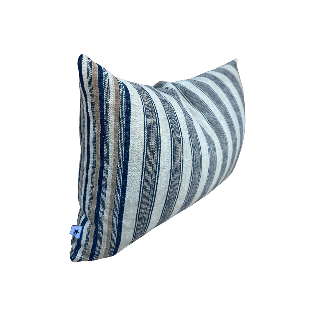 Vintage Cream, Navy + Tan Stripe Pillow