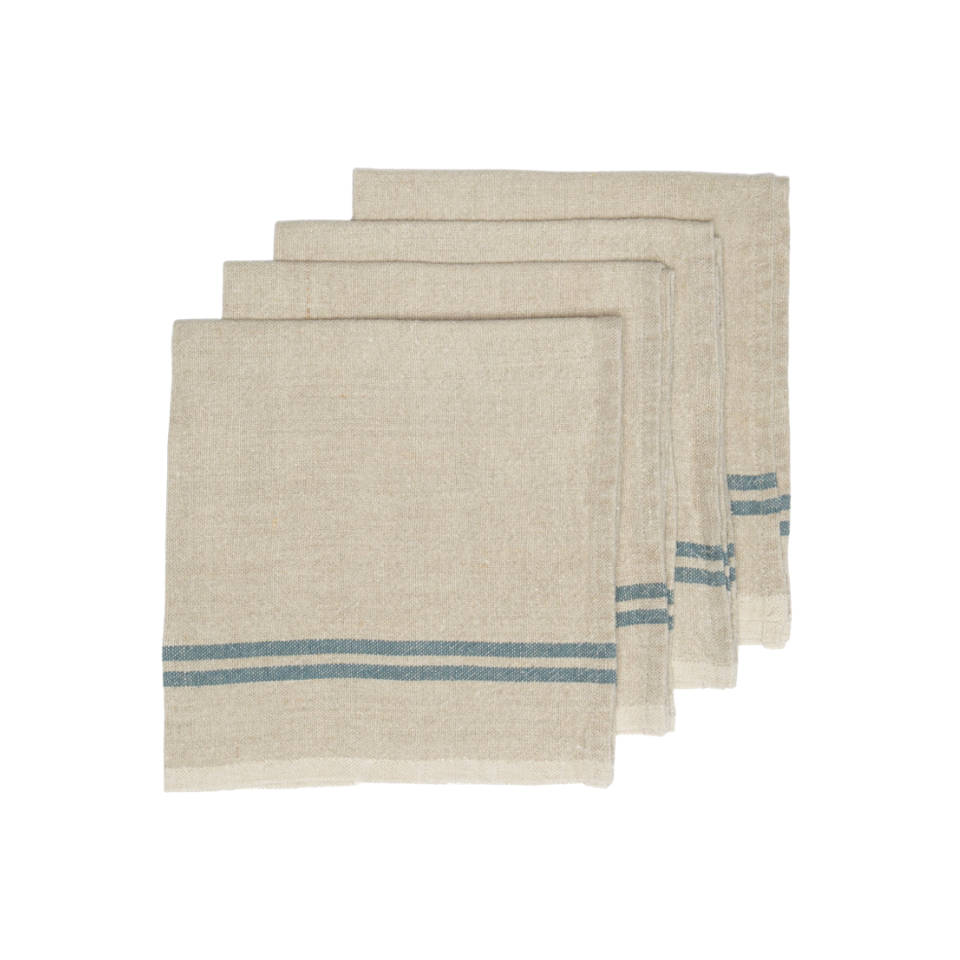 Natrual + Blue Linen Napkin