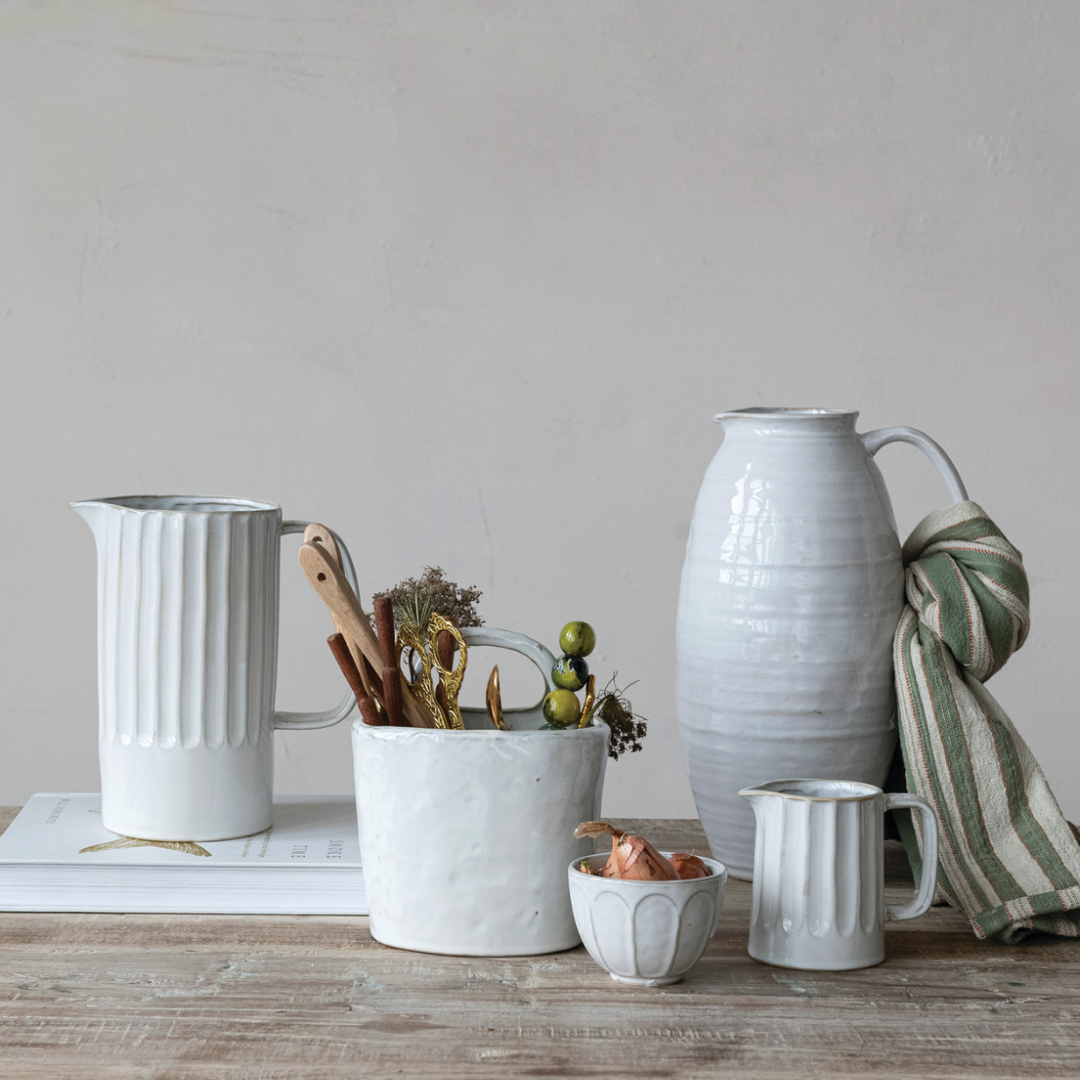 Stoneware Ribbed Pitcher
