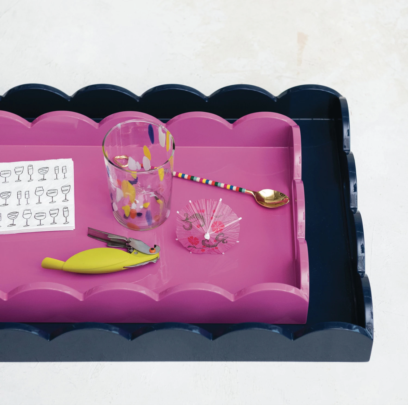 Navy Lacquered Scalloped Tray