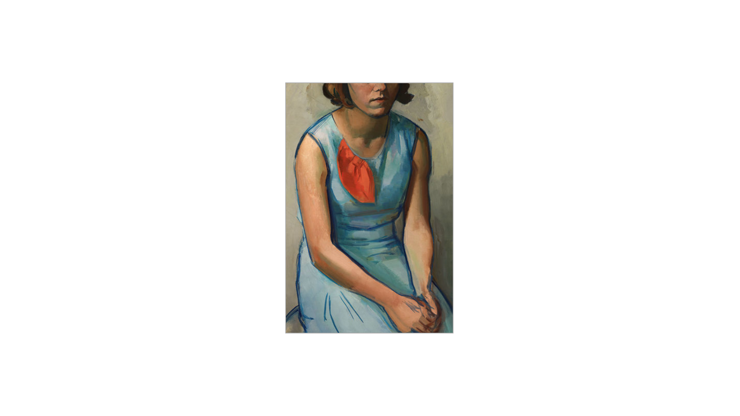 Woman Sitting in Blue Dress Artist Board