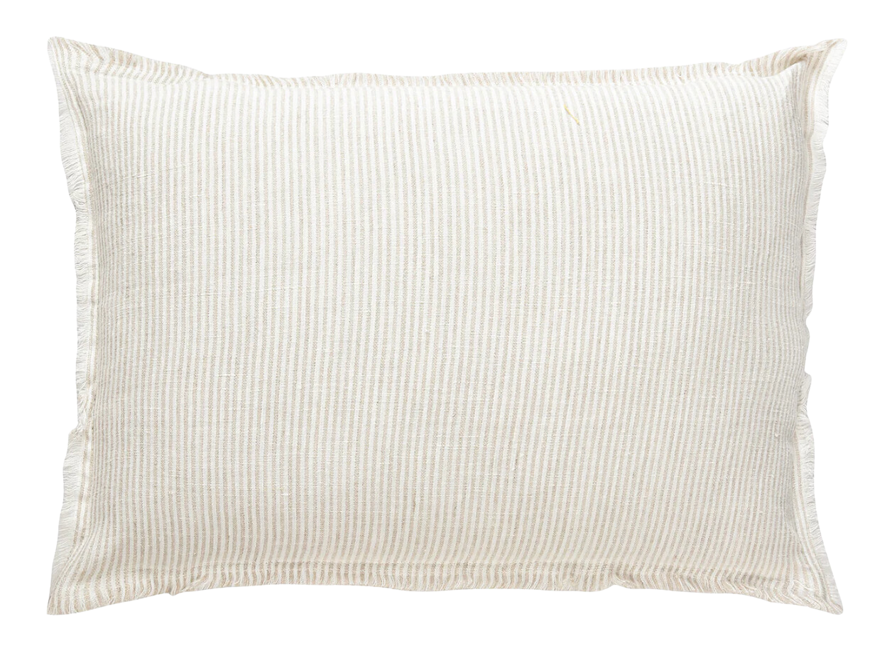 Beige + Cream Striped Linen Lumbar