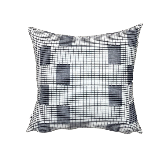 Blue + White Vintage Grid Pillow