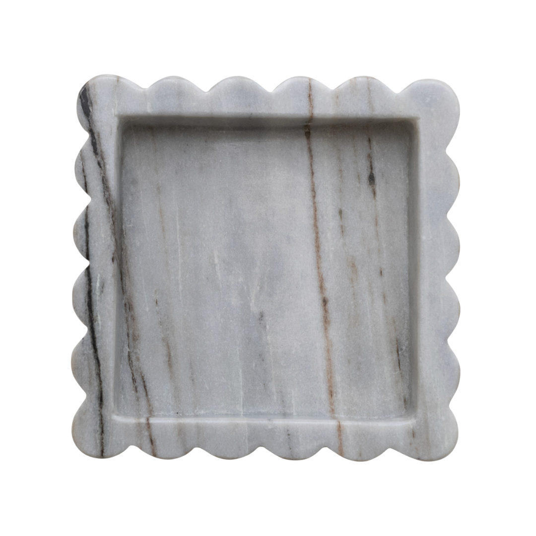 Marble Scalloped Tray, Grey Melange (Each One Will Vary)