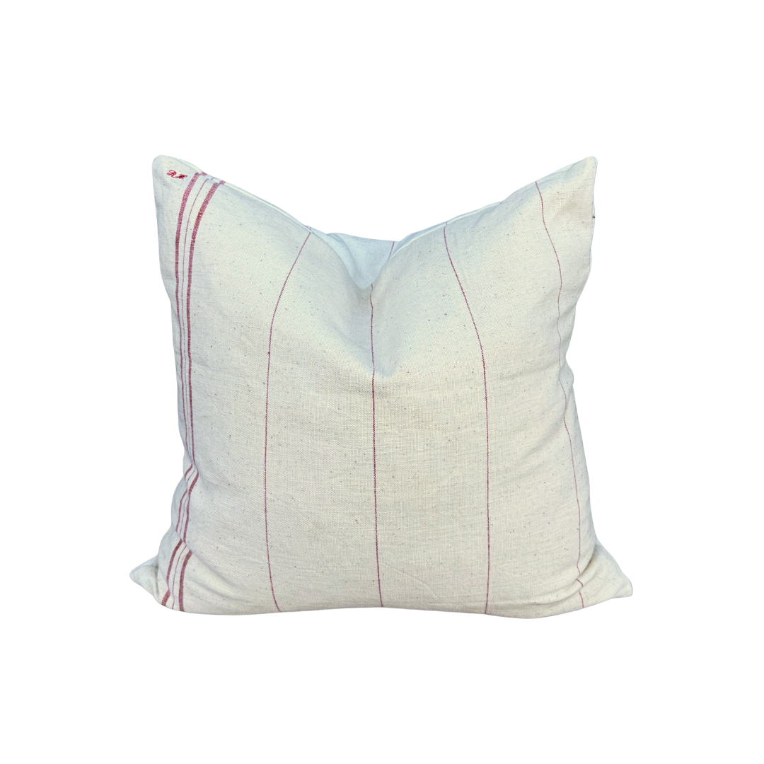 Vintage Cream + Red Pinstripe Pillow