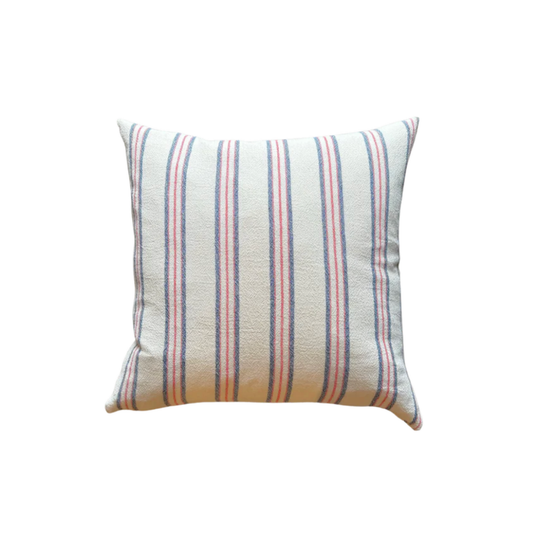 Blue + Red Vertical Stripe Pillow