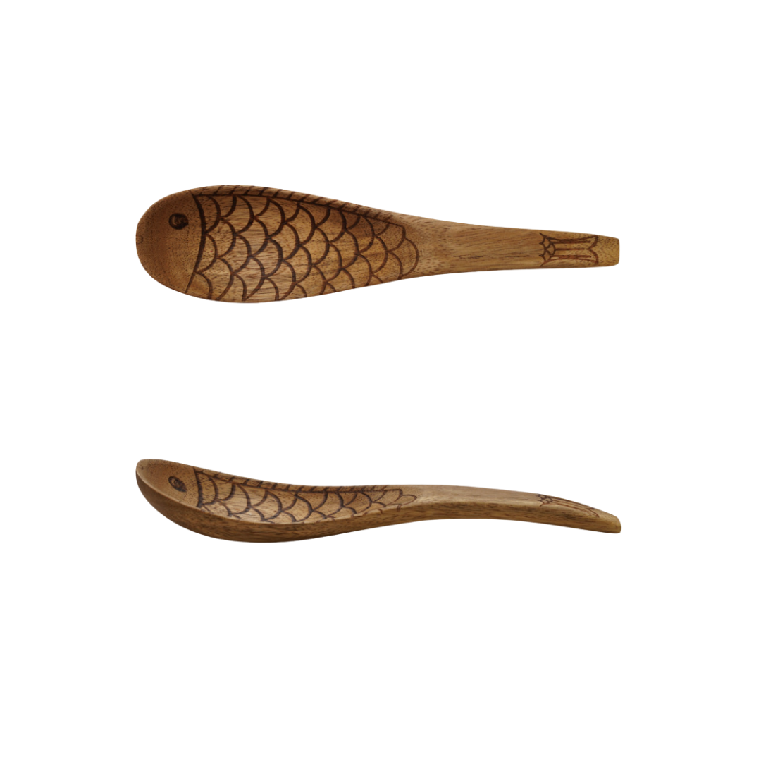 Acacia Wood Spoon with Carved Fish Design