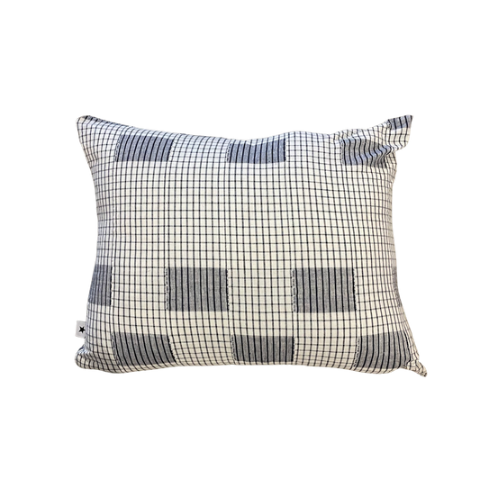 Blue + White Vintage Grid Lumbar Pillow