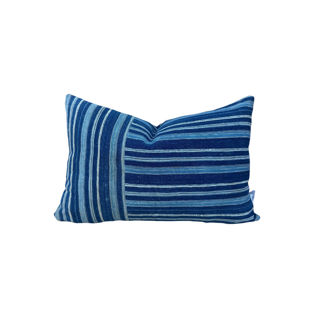 Vintage Navy, Blue, + Cream Stripe Pillow