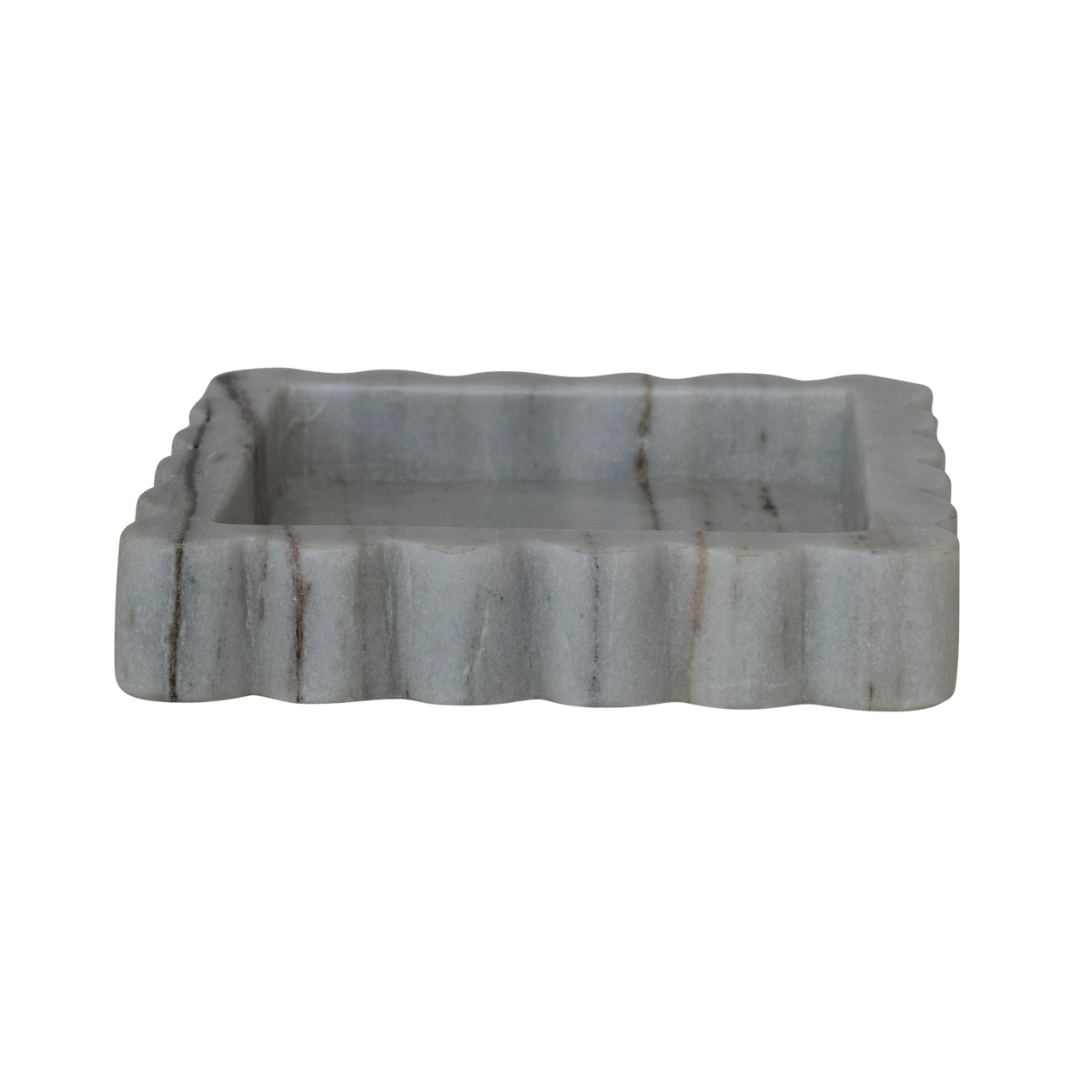 Marble Scalloped Tray, Grey Melange (Each One Will Vary)