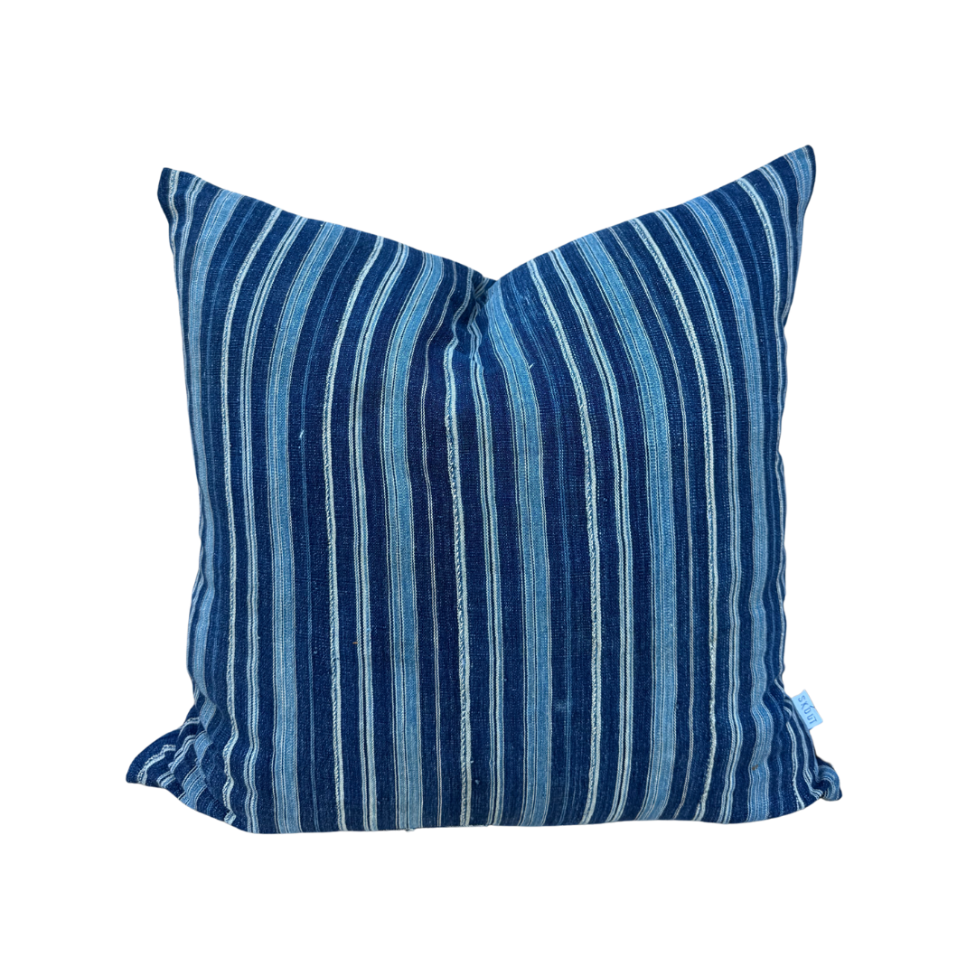Vintage Navy, Blue, + Cream Stripe Pillow