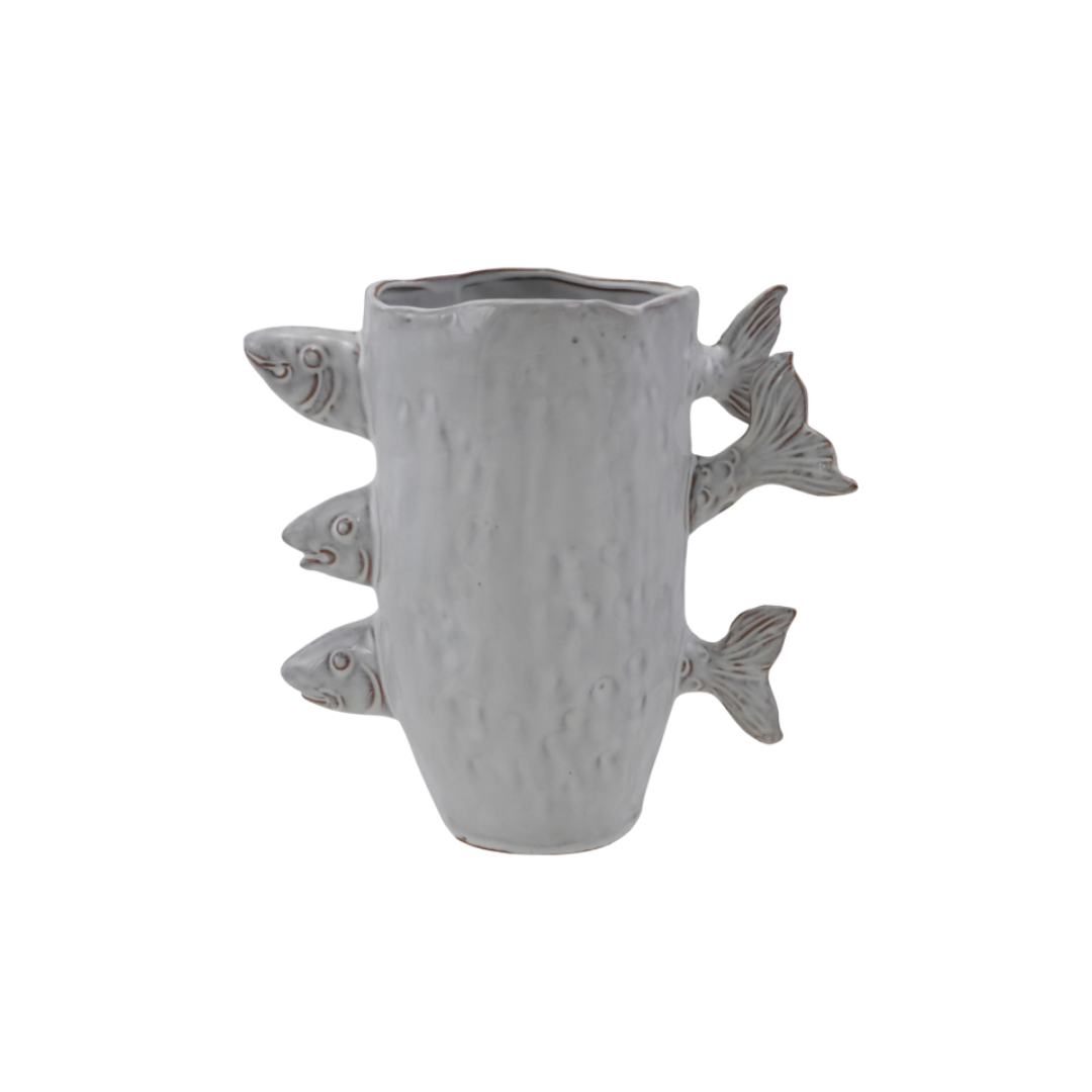 Stoneware Vase w/ 3D Fish