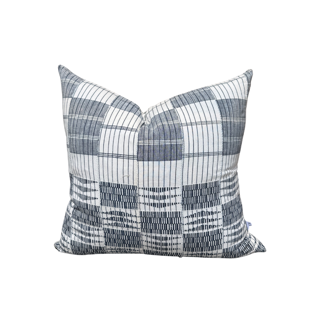 Vintage Navy and White Patterned Pillow