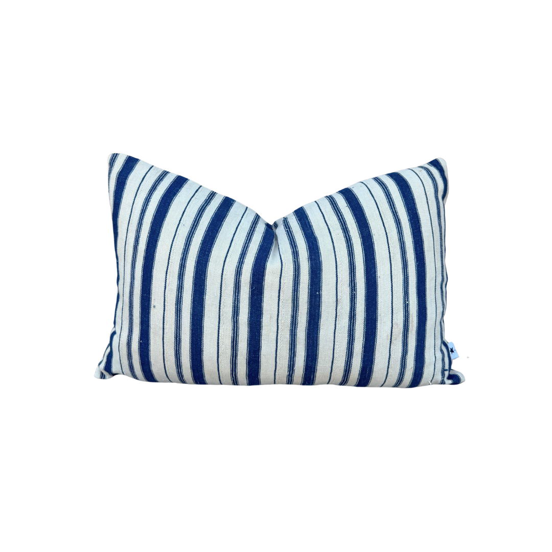 Vintage White + Navy Mix Striped Pillow