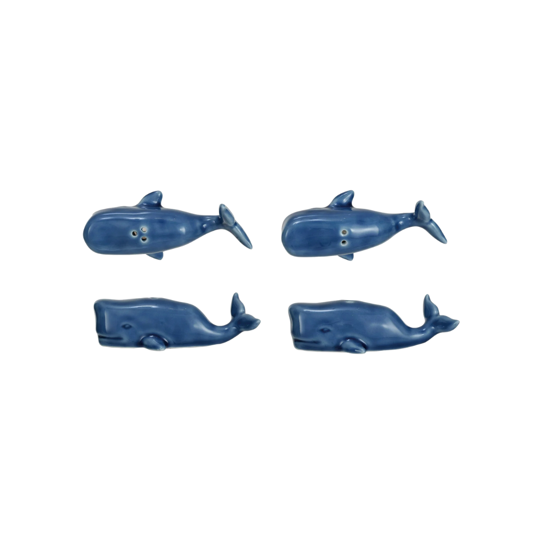 Stoneware Whale Salt & Pepper Shakers, Set of 2 (Each One Will Vary)