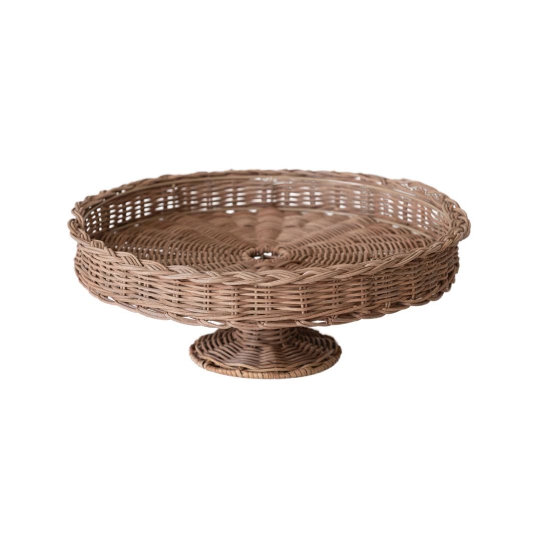 Hand-Woven Rattan Pedestal with Braided Rim