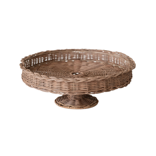 Hand-Woven Rattan Pedestal with Braided Rim