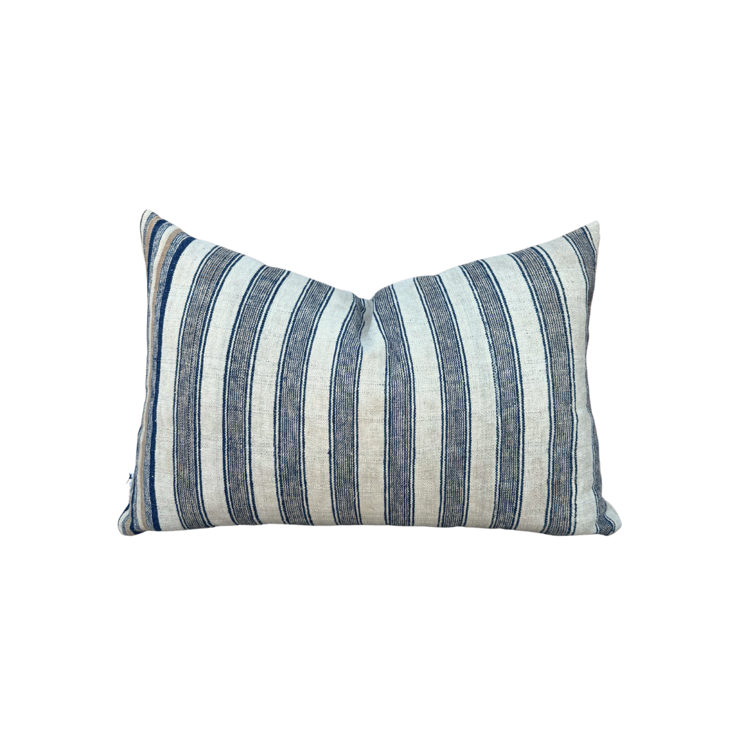 Vintage Cream, Navy + Tan Stripe Pillow