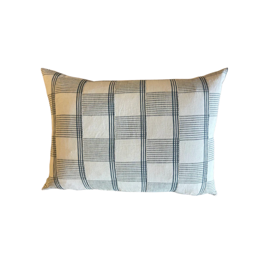 Vintage Blue + Cream Stripe Pillow