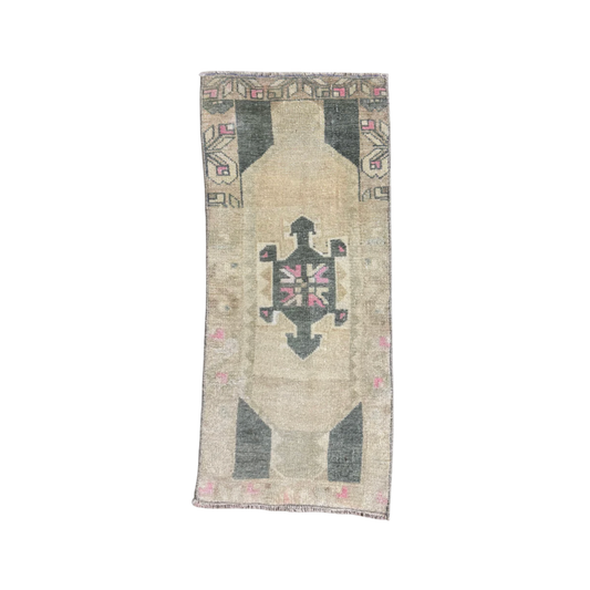 Vintage Small Green and Pink Rug