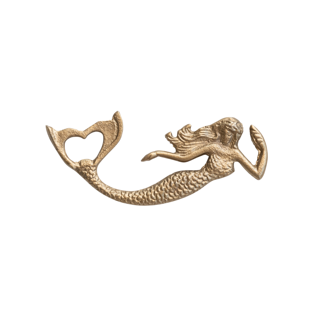 Cast Iron Mermaid Shaped Bottle Opener, Antique Gold Finish