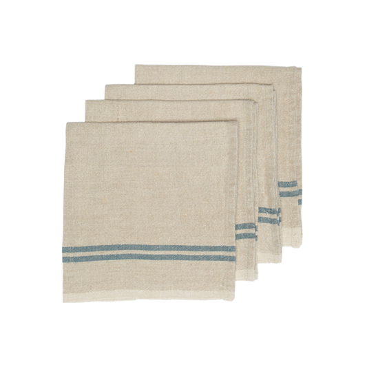 Natrual + Blue Linen Napkin
