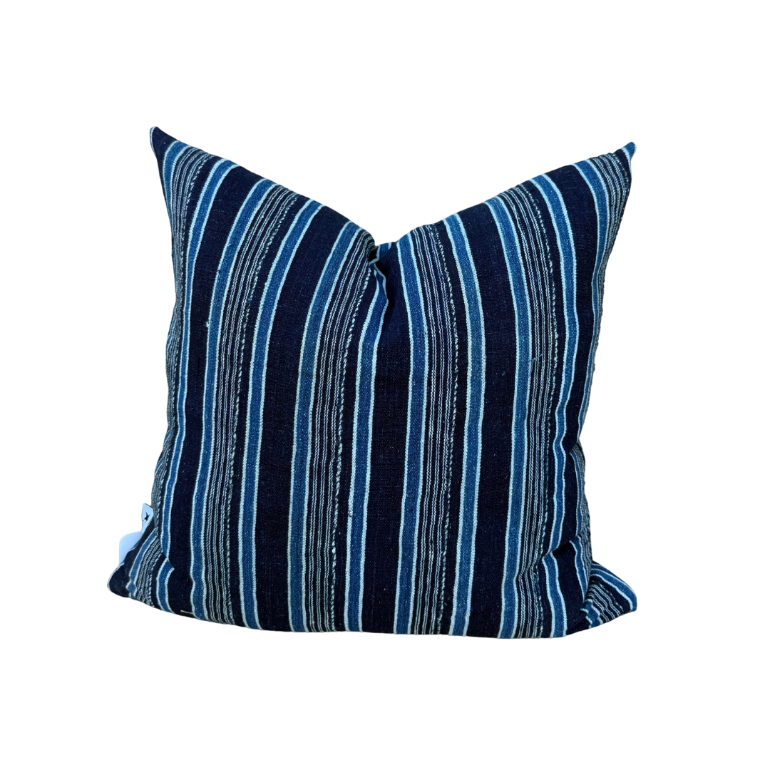 Vintage Shades of Blue Stripe Pillow