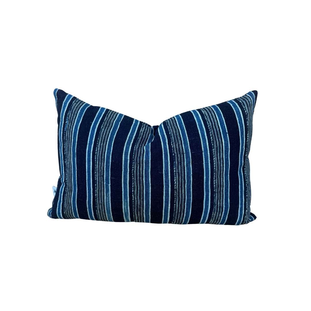 Vintage Shades of Blue Stripe Pillow