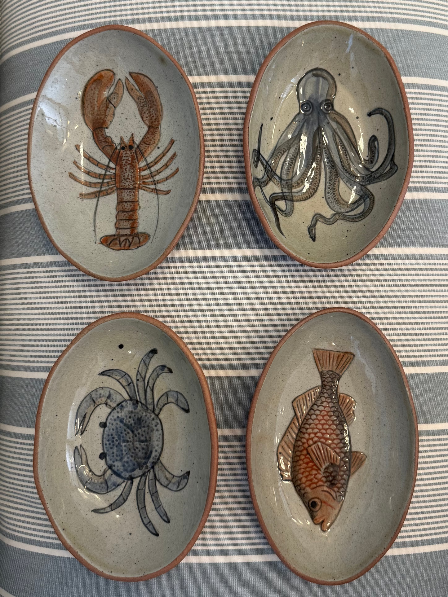 Hand-Painted Stoneware Dish with Sea Life Set