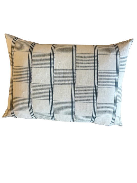 Vintage Blue + Cream Stripe Pillow