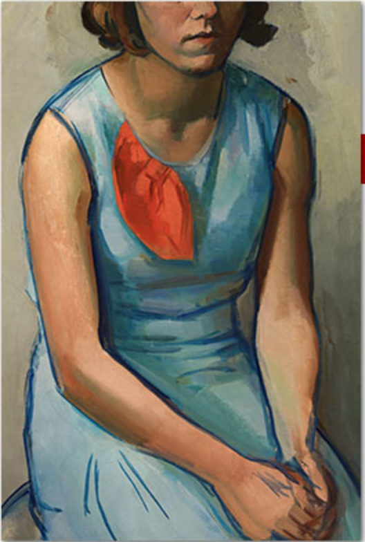 Woman Sitting in Blue Dress