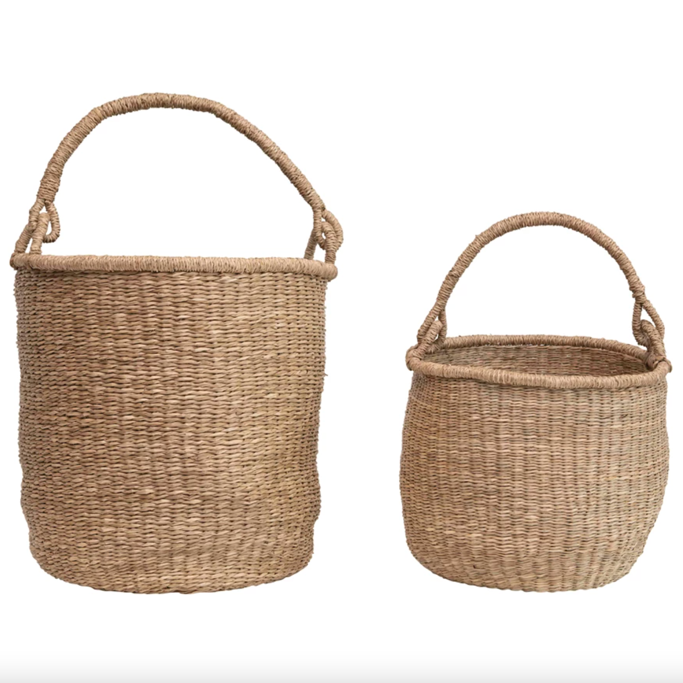 Hand-Woven Baskets with Handle, Set of 2