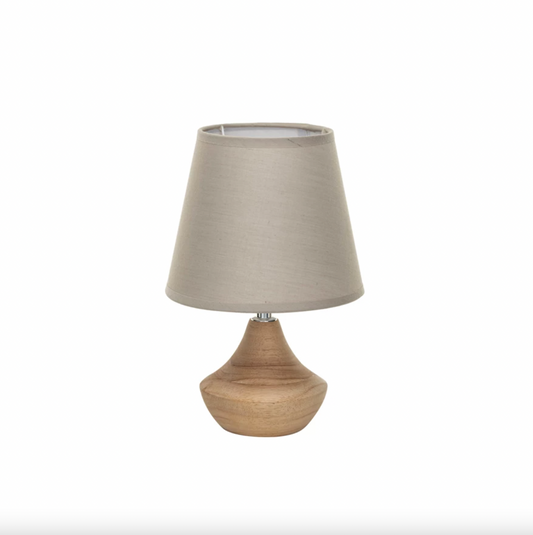 Eucalyptus Wood Table Lamp w/ Linen Shade