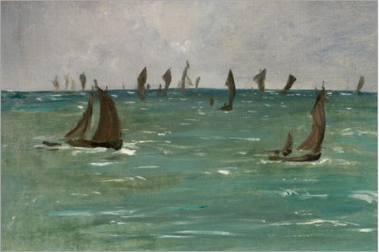 Frenzied Painting of Boats in Harbor Artist Board