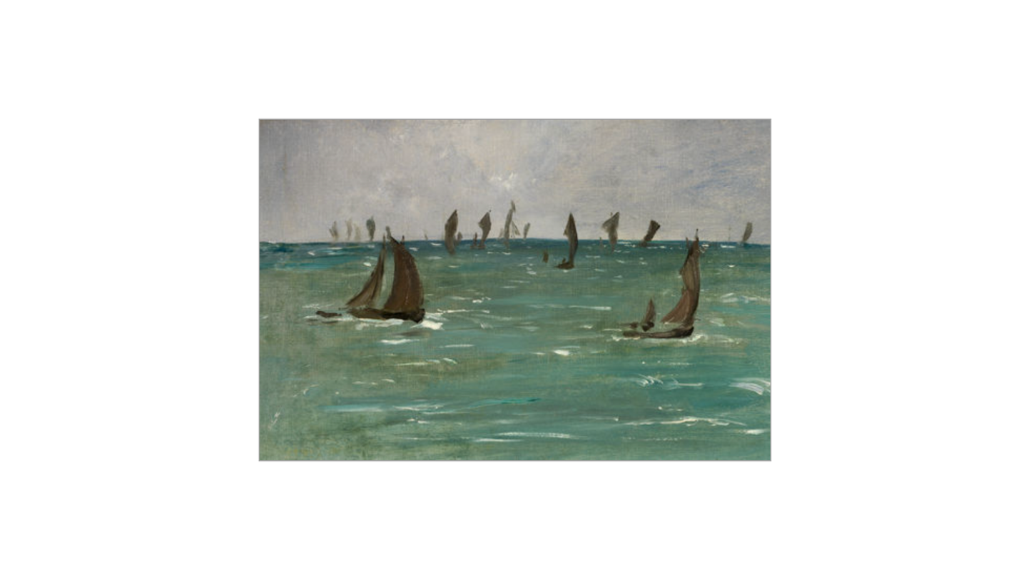 Frenzied Painting of Boats in Harbor Artist Board