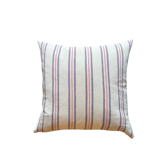 Blue + Red Vertical Stripe Pillow