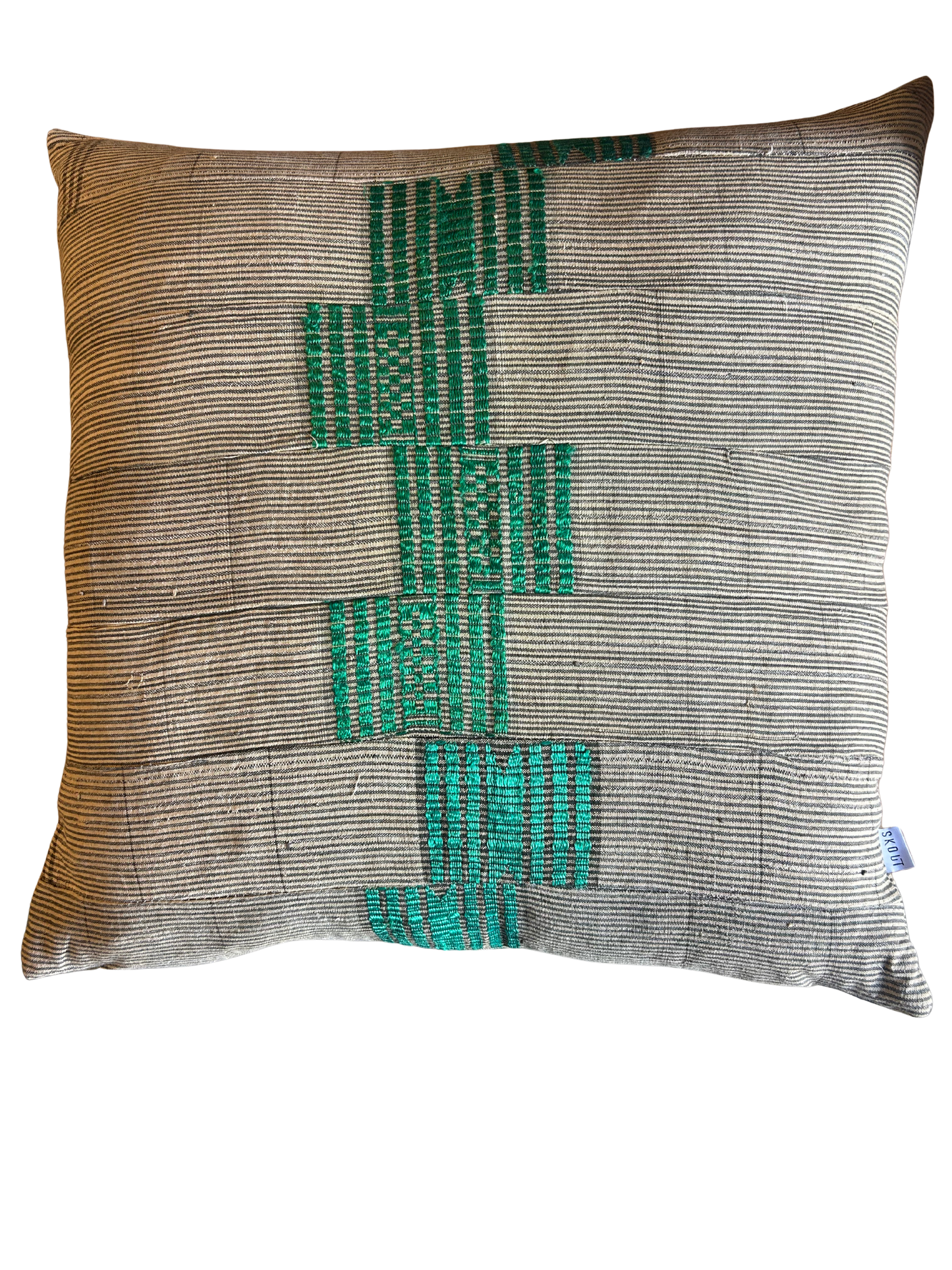 Vintage Black Stripe with Green Stitch Pillow