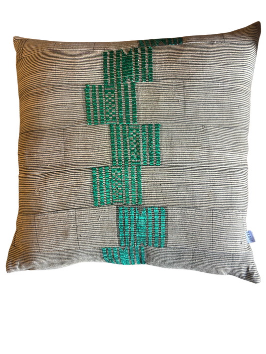 Vintage Black Stripe with Green Stitch Pillow