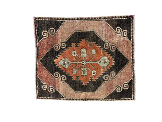 Vintage Small Orange and Black Rug